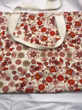 Gap 2012 Elephant Rooster Floral Beach Tote Bag Large Cotton Canvas Boho